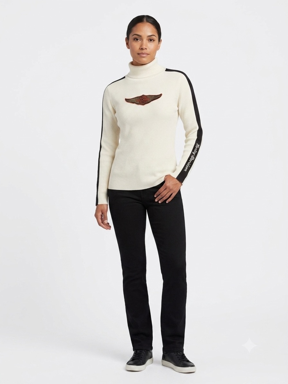Harley-Davidson Cream Ribbed Turtleneck with Black Harley-Davidson  Logo Sz IW